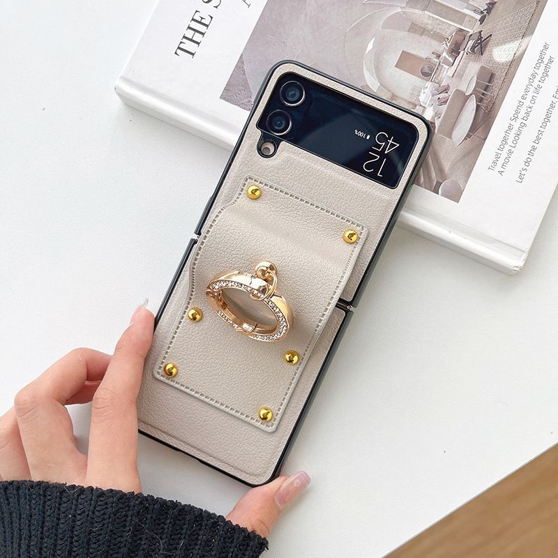 Applicable To Samsung Zflip4 Mobile Phone Case F7110 Folding Screen W24flip Bracket Leather Flip5 High-end Hard Case