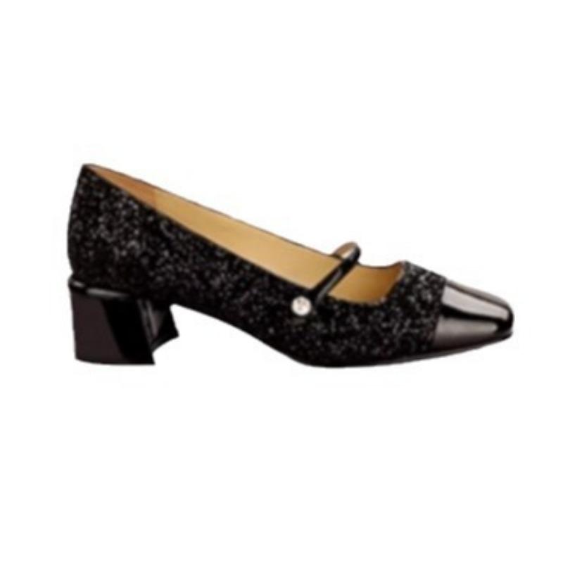 Sheepskin version~ Sparkling sequined square head with thick heel Mary Jane shoes women's single shoes