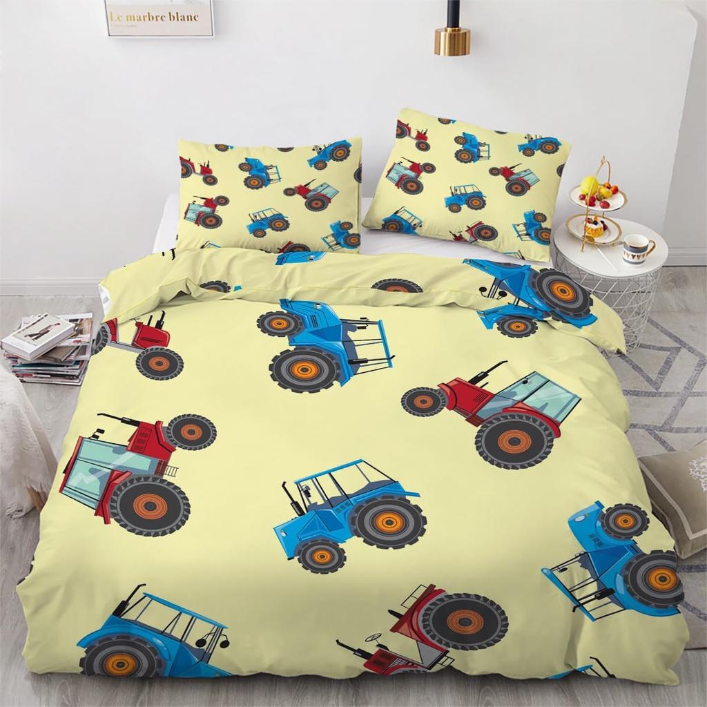 3D-Druck Mikrofaser Grüner Traktor Muster Bettbezug Bettwäsche-Set mit Kissenbezügen Cartoon Bauernhof Bettwäsche Bettdecke Ganzjahres