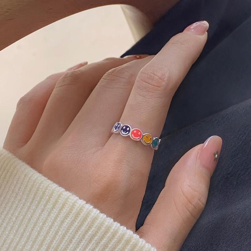 Korean Rainbow Smiley Face Adjustable Ring Elegant Copper Fashionable Design For Women