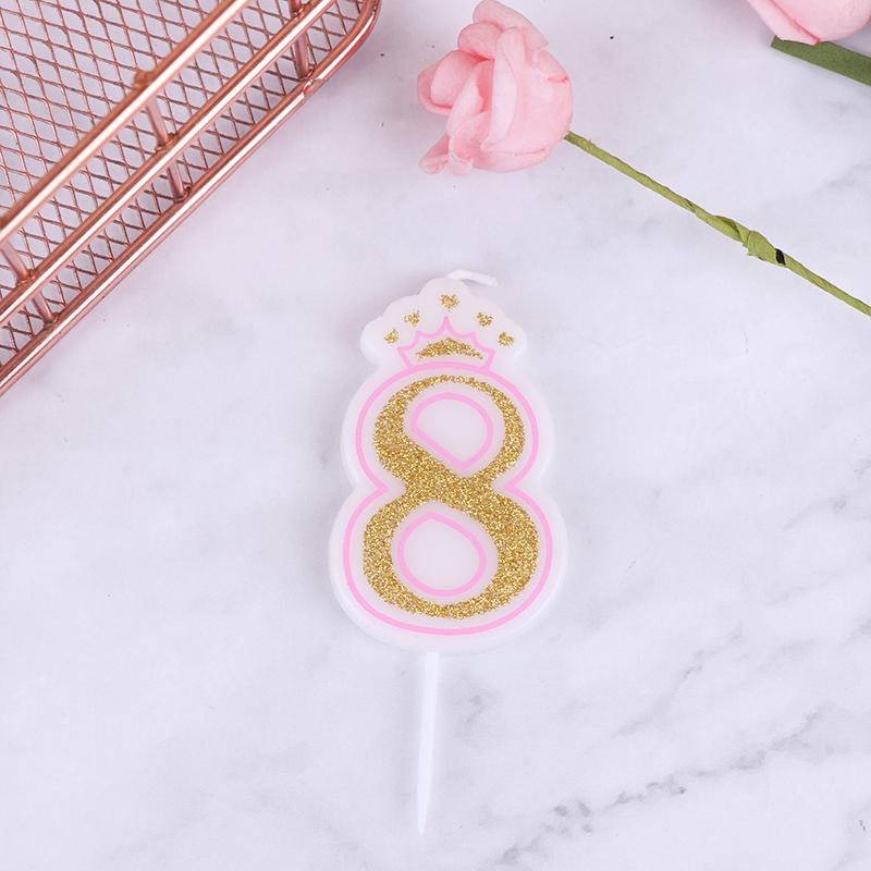 Praktyczna korona do pieczenia cyfrowa powierzchnia świecy złoty brokat z obramowaniem różowa niebieska świeca dekoracja na tort urodzinowy