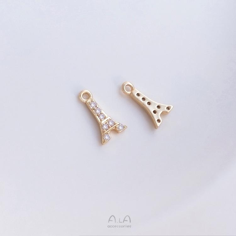 

Маленькие шармы из золота 14 карат с микро-паве из цирконов: Серия «Деловая поездка для девочки» - Сумка, Духи, Платье, Подвеска-корона «Сделай сам»