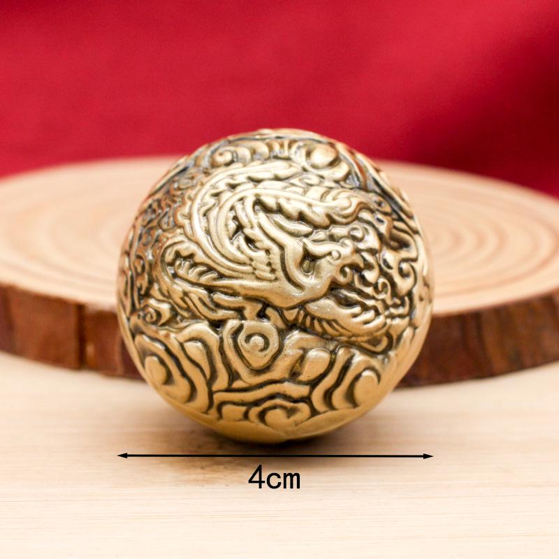 Brass Dragon & Phoenix Walnut Handballs: Retro Finger Exercise Copper Balls (Pair)