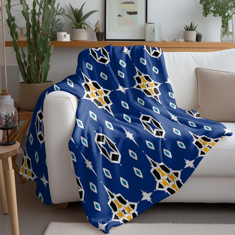 Blue Geometric Pattern Flannel Printed Blanket Suitable for All Seasons Suitable for Living Room Office Sofa and Travel