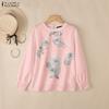 ZANZEA Women Loose Casual Round Neck Long Sleeve Print Blouse