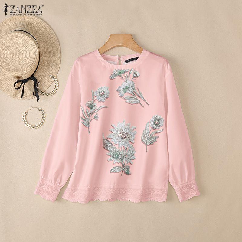 ZANZEA Women Loose Casual Round Neck Long Sleeve Print Blouse
