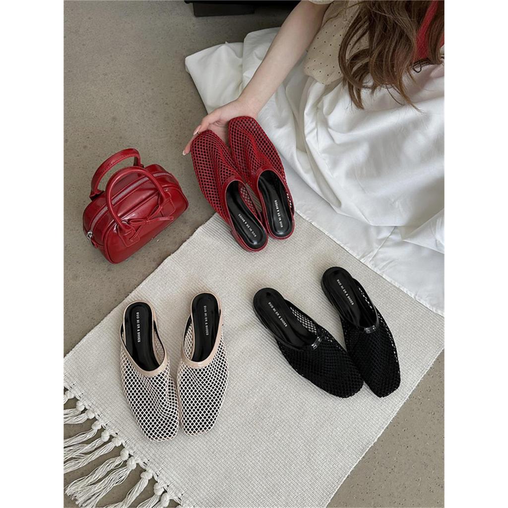 Fashion Shoes Fretwork Heels Ladies' Slippers Mules For Women 2025 Cover Toe Summer Flat Slides Scandals Fretwork Heels Slippers Women S