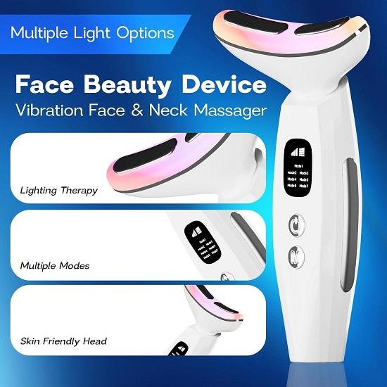 Skin Lift Device Anti-Aging Face  Neck Massager Reduces Wrinkles, Puffiness Double Chin 7 Color LED Light Therapy