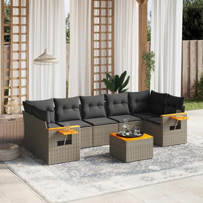 VidaXL Salon de Jardin avec Coussins 8 pcs, Canapés de Terrasse, Ensemble de Meubles de Patio, Mobilier d'Extérieur, Gris 3259057