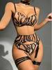 Zebra Pattern Mesh Lingerie - Sexy Three-Piece Set Available Now