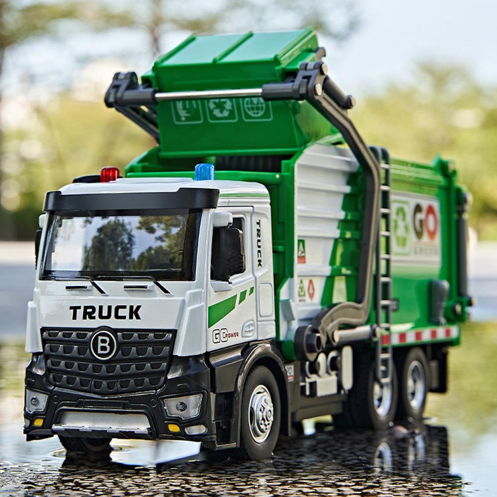 1:18 Electric Sanitation Garbage Truck Toy Cars Model Light Sound Miniature Vehicle Doors Opened Car Children s Educational Toys зелёный