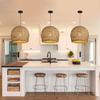 13.77 Brown Rattan Pendant Light Fixtures 1-Light Boho Seagrass Pendant Light Hand Woven Water Plants Rattan Chandelier for Din