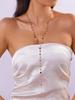 Boho Fashion Y2K Colorful Glass Pearl Long Y-Shaped Necklace Metal Collarbone Chain Holiday Travel Party Body Jewelry Accessory