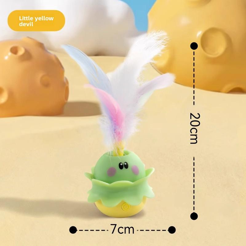 Cat Toy Rotating Puppet with Feather To Entertain Cats. Self-amusement Device for Cats. Electric Cat Toy That Can Emit Light.