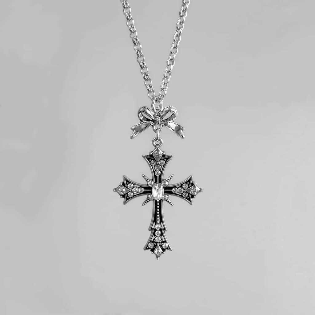 Gothic Cross Pendant Necklace With Dark Rose Design For Men And Women