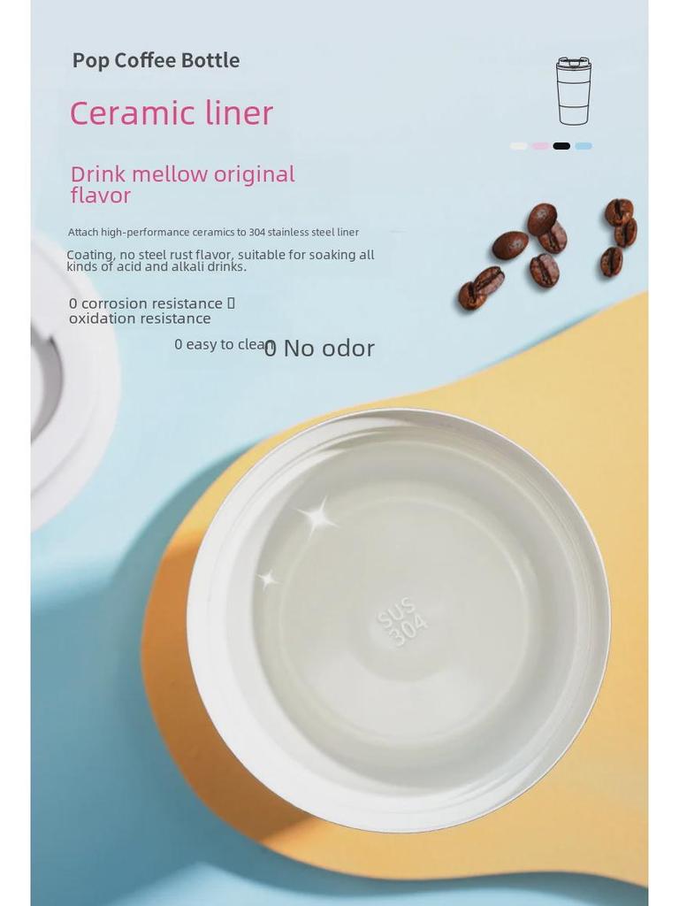 High-Value Ceramic Liner Insulated Travel Coffee Cup – Stylish, Portable, and Perfect for Girls On the Go