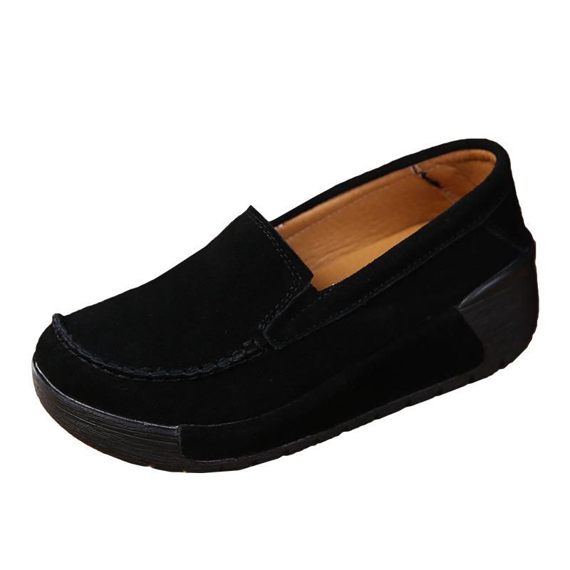 Women Cow Suede Slip-on Loafers Fashion Platform Shoes Wedge Heels Ladies Casual Shoes for Working Walking Traveling