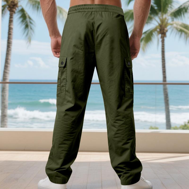 Men's Loose Amekaji Casual Work Sports Multi-Pocket Straight Pants.