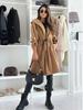 2025 European & American Women's Fashion Lace-Up Hooded Lapel Long Sleeve Coat for Autumn & Winter