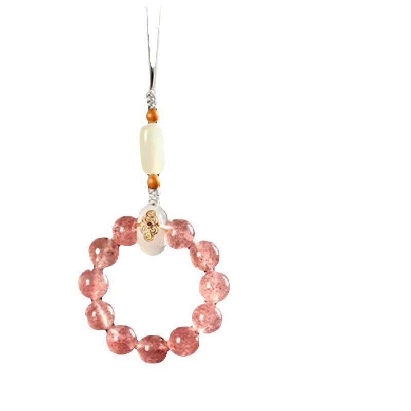 Natural Strawberry Crystal Phone Strap Snake Pendant for Girlfriend, Anti-drop Finger Ring Lanyard, Exquisite Hand-Cranked Women's Ornament