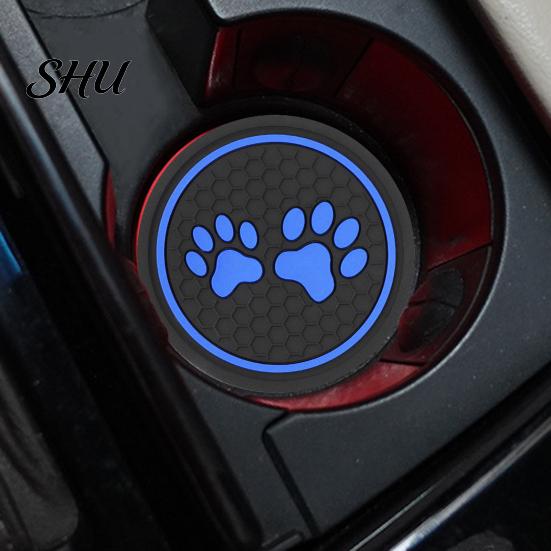 Car Coaster Round Water Bottle Silicone Dog Paw Print Cup Holder Anti-slip Hear-resistant Mat Interior Accessories