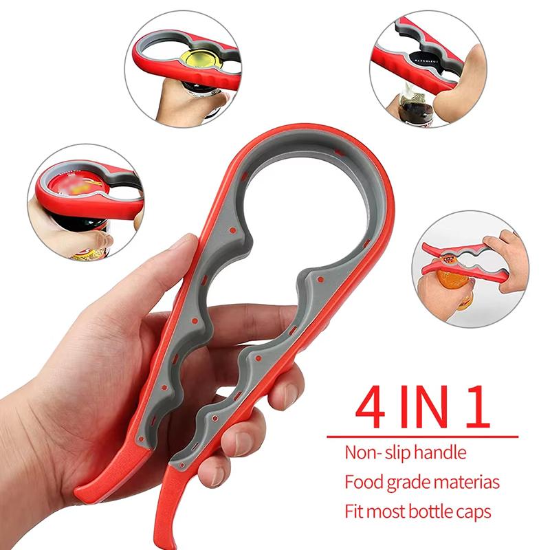 Burköppnare Multifunktionell fyra i en dryckesflasköppnare Cap Twister Fyrpositionsburköppnare Anti-Slip Cap Twister