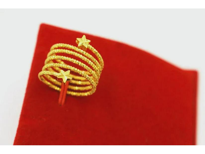 Stylish Korean Adjustable Index Finger Gold Brass Sand Ring for Women