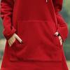 Long Hoodie Solid Color Drawstring Autumn Winter Large Pocket Irregular Hem Hooded Dress for Daily Wear