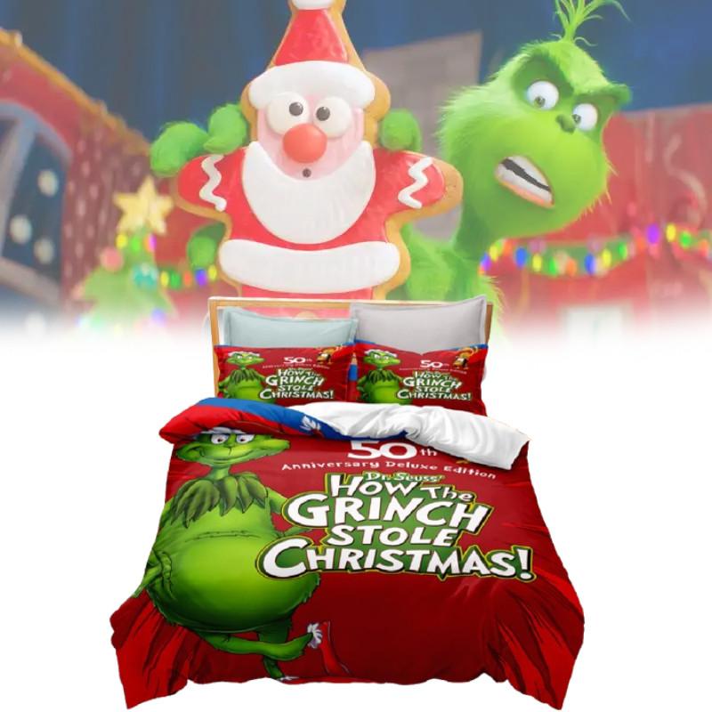 The Grinch Bed Linen Set With Soft Fleece Fabric For Modern Bedroom Decor