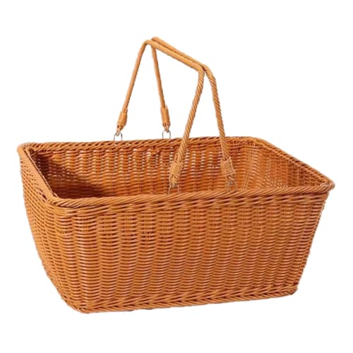 GrnArt Picnic Basket, Handwoven Wicker Basket, Washable, with Two Handles, Fruit Basket, Small Organizer, Stylish, Natural Material, Perfect for Fruit