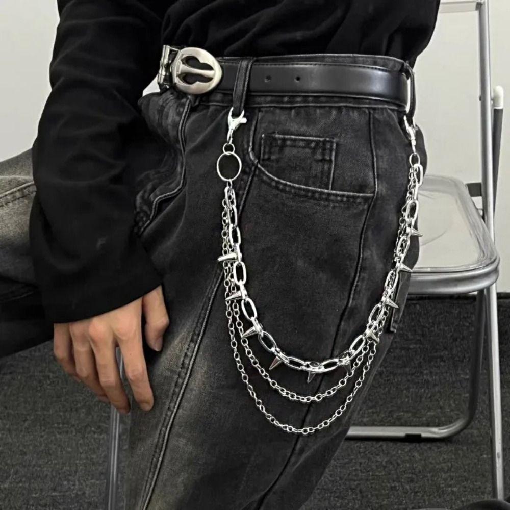Zinc Zinc Zinc Alloy Metal Waist Chain Double-layer Jeans Chain Personality Rivet Studded Pants Chain Steet