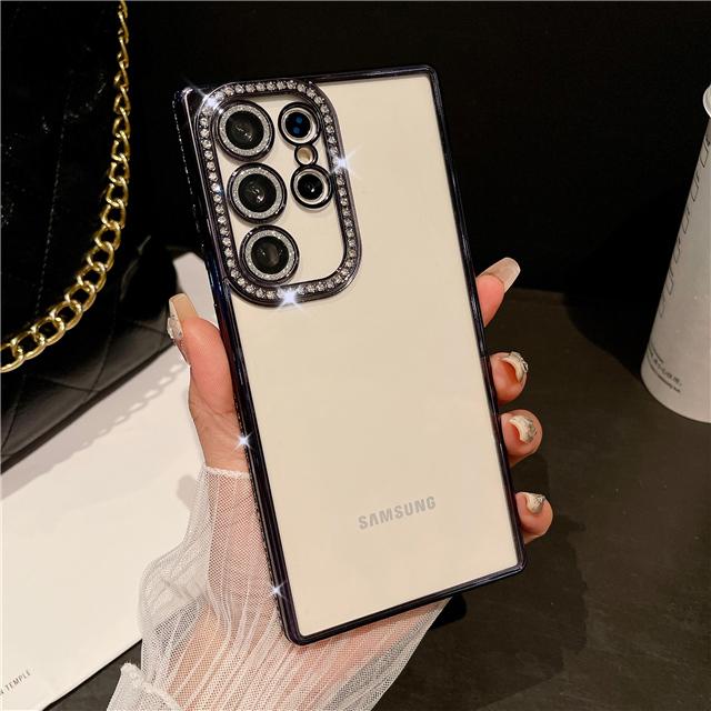 For Samsung Galaxy S25 Ultra Luxury Plating Flash Diamond Frame Transparent Phone Case For Samsung S22 S23 S24 S25 Plus Cover