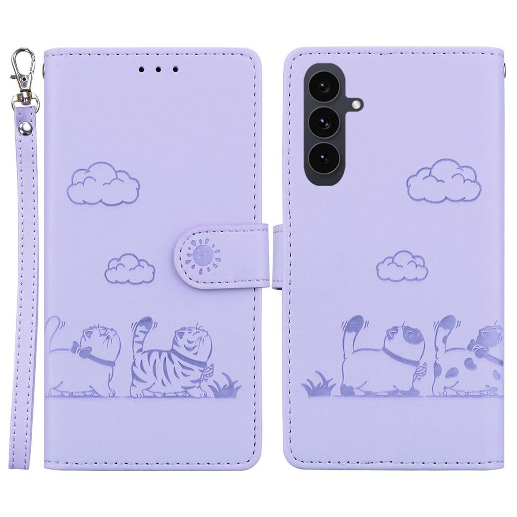 For Samsung Galaxy S25 FE Case RFID Blocking Kitten Pattern TPU+PU Leather Phone Cover with Wrist Strap