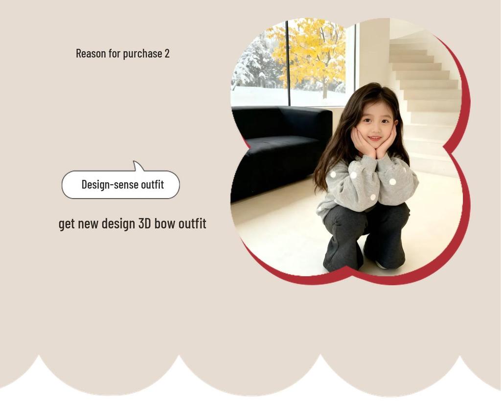 Korean Girls' Autumn Lace Bowknot Hoodie and Flare Pants Set, 2025 New Style