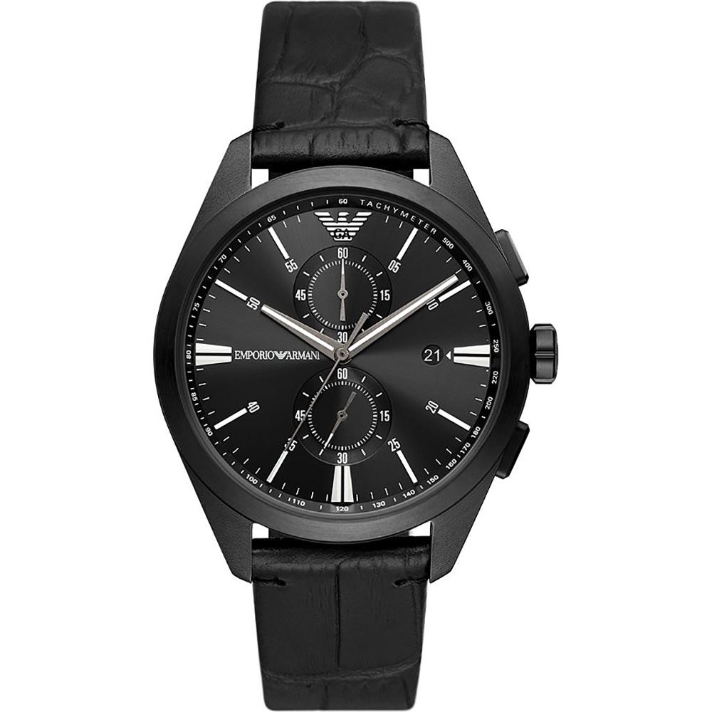 Emporio Armani Claudio Black Leather Men s Quartz Chronograph Watch AR11483 чёрный