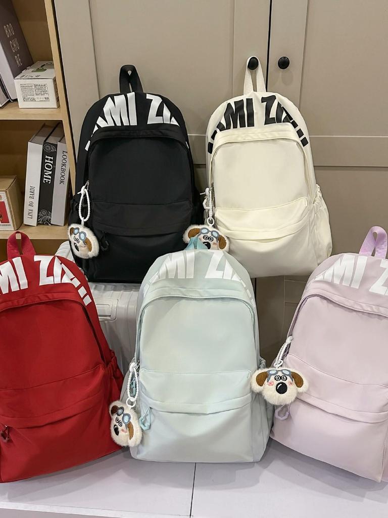 Versatile Letter Print Backpack for Students - Large Capacity for Junior High, High School, University, and Commuting.