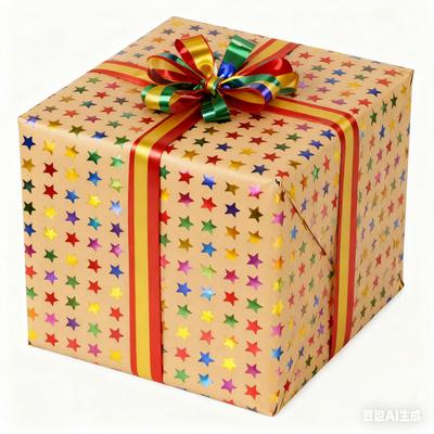 1 Roll Colorful Star Pattern Gift Wrapping Paper, Thick Cowhide Material - Ideal for Holiday Packaging with Retro Theme
