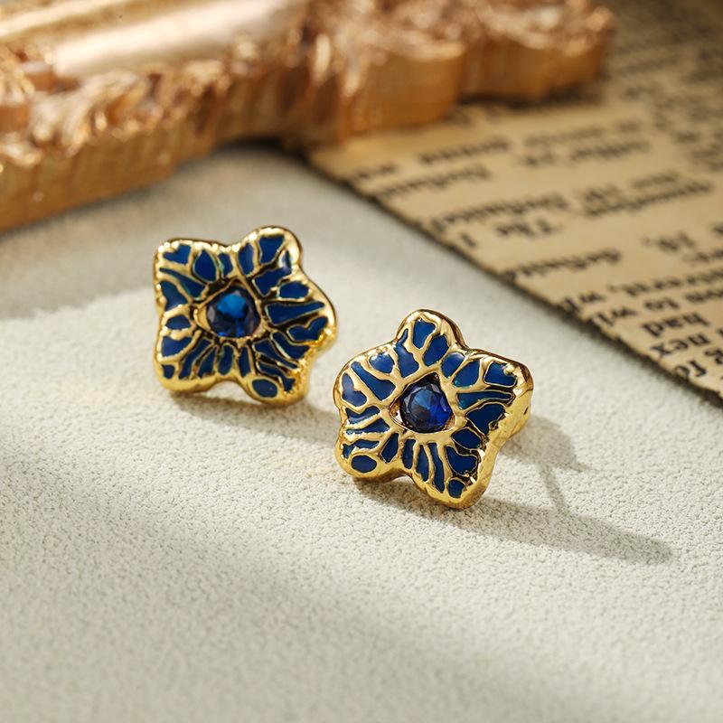 SUYU Irregular Design Star Pendant Blue Screw Earrings For Women's Light Luxury Vintage Earrings Daily Wedding And Holiday Gifts