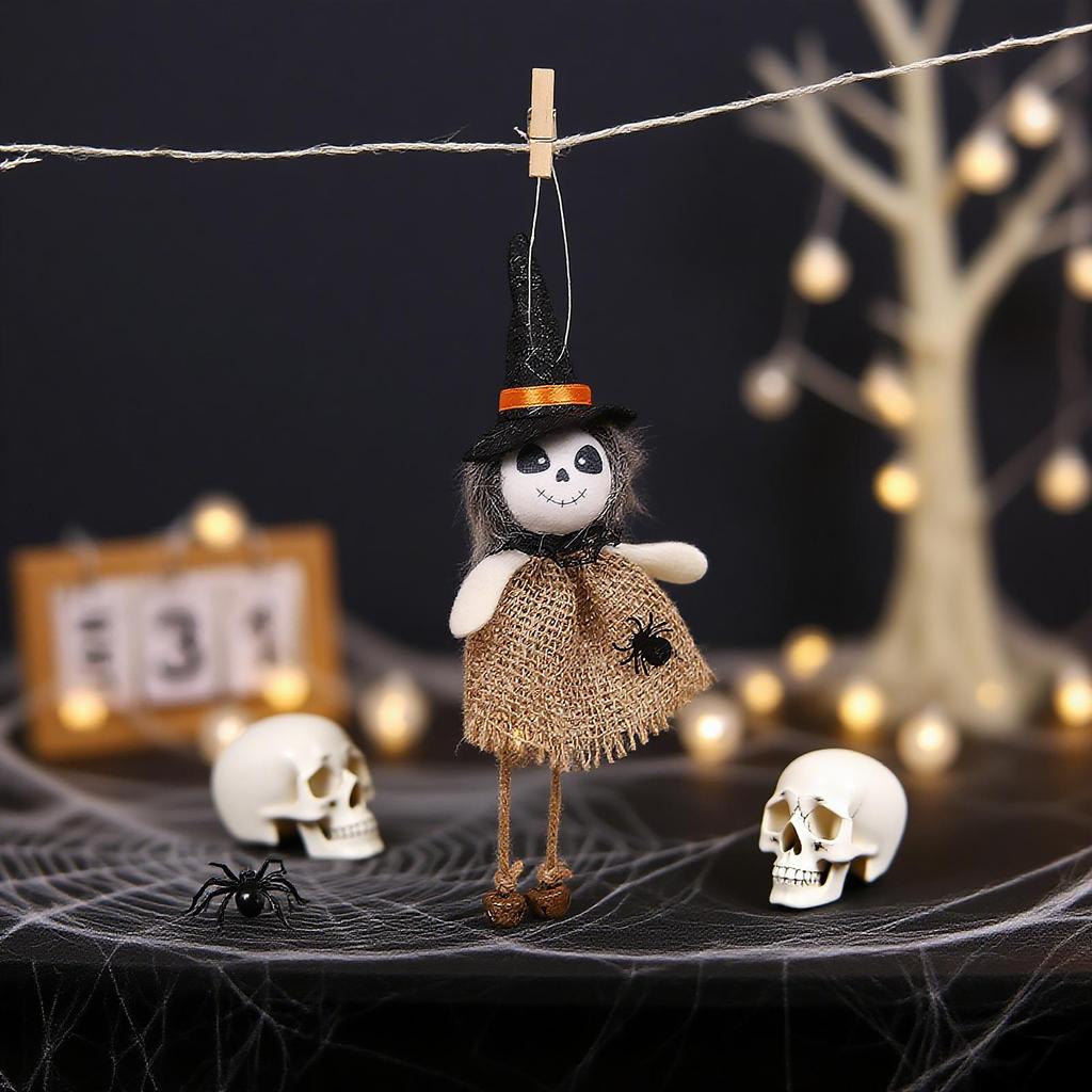 Cartoon Burlap Elf Pumpkin Doll Pendant for Halloween Decorations and Scene Dressing
