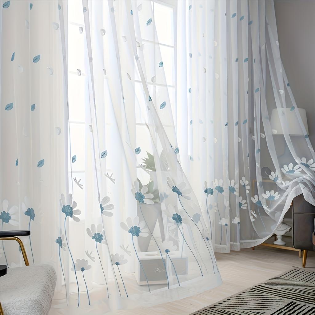 1pc Minimalist Animal Embroidery Tulle Curtain, Pastoral Floral Embroidery Window Screen, Suitable for Living Room Bedroom Decoration