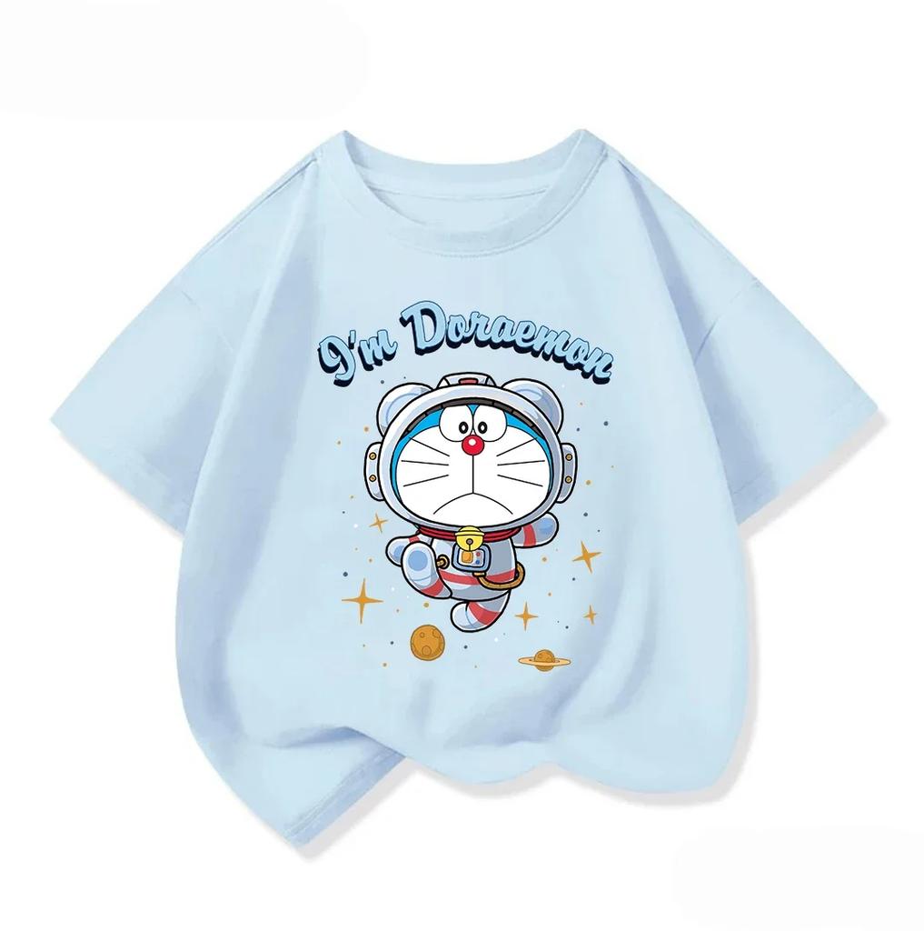 Summer Children Crew Neck T Shirt Fashion Cartoon Print Cute Street Style Tops Doraemon Boys Girls Outfit 314Y