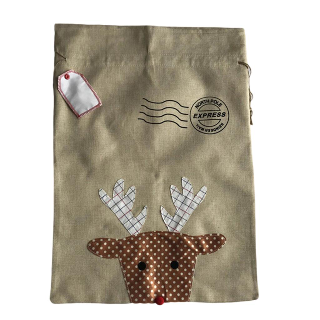 Handmade Christmas Present Pouch Large Polyester Bag for Holiday Gift Wrapping Santa/Deer Candy Storage Container