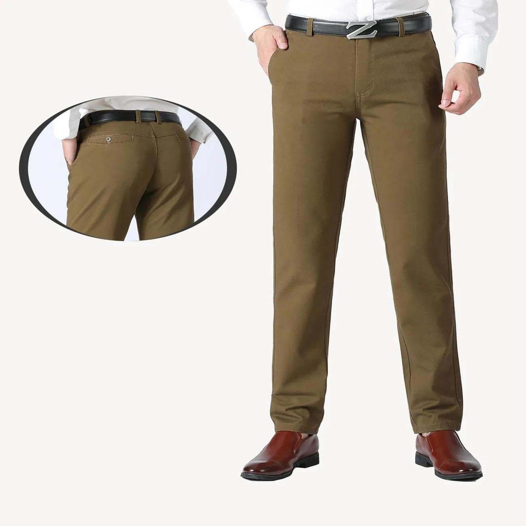 Autumn Middle-aged Men's Cotton Casual Pants Men's High Waist Straight Trousers Casual Men's Trousers