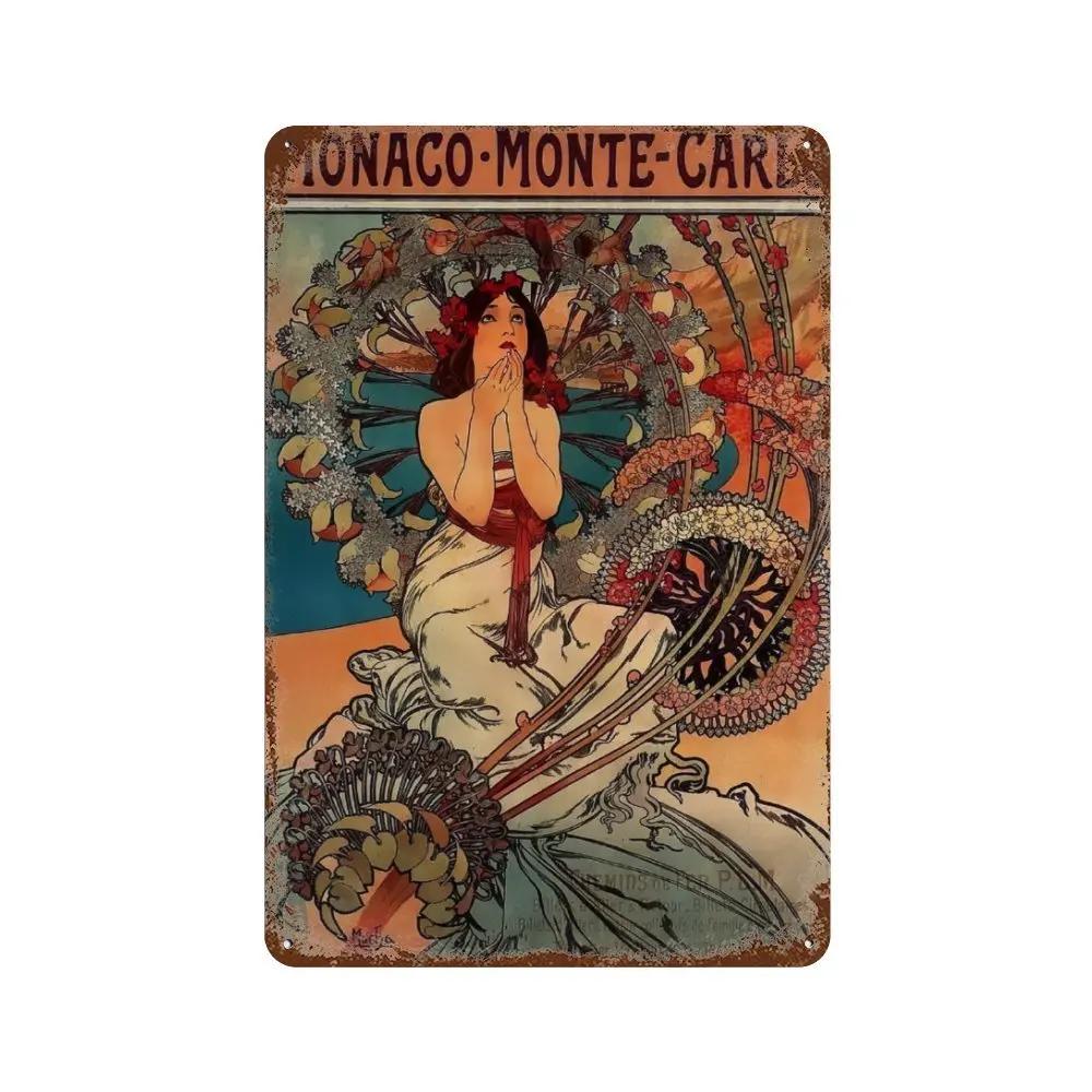 Alphonse Mucha Affisch Pinup-flickor Metallplåtskylt Konst Målning Dekorativa Väggplåtar För Bar Café Vardagsrum Hem Väggdekor