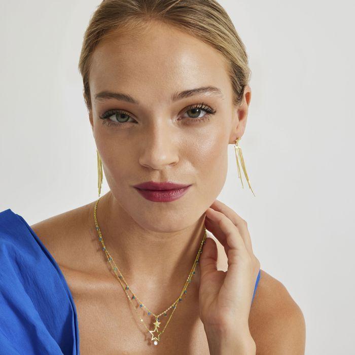 Collier - LUXENTER - Zysuo - Argent 925 - Or jaune 18K - Cristal bleu foncé