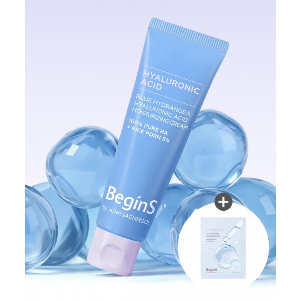 

Begins Blue Hydrangea Hyaluronic Acid Moisture Cream 50ml 1 Free Moisture Mask HYALURONIC ACID MOISTURIZING CREAM