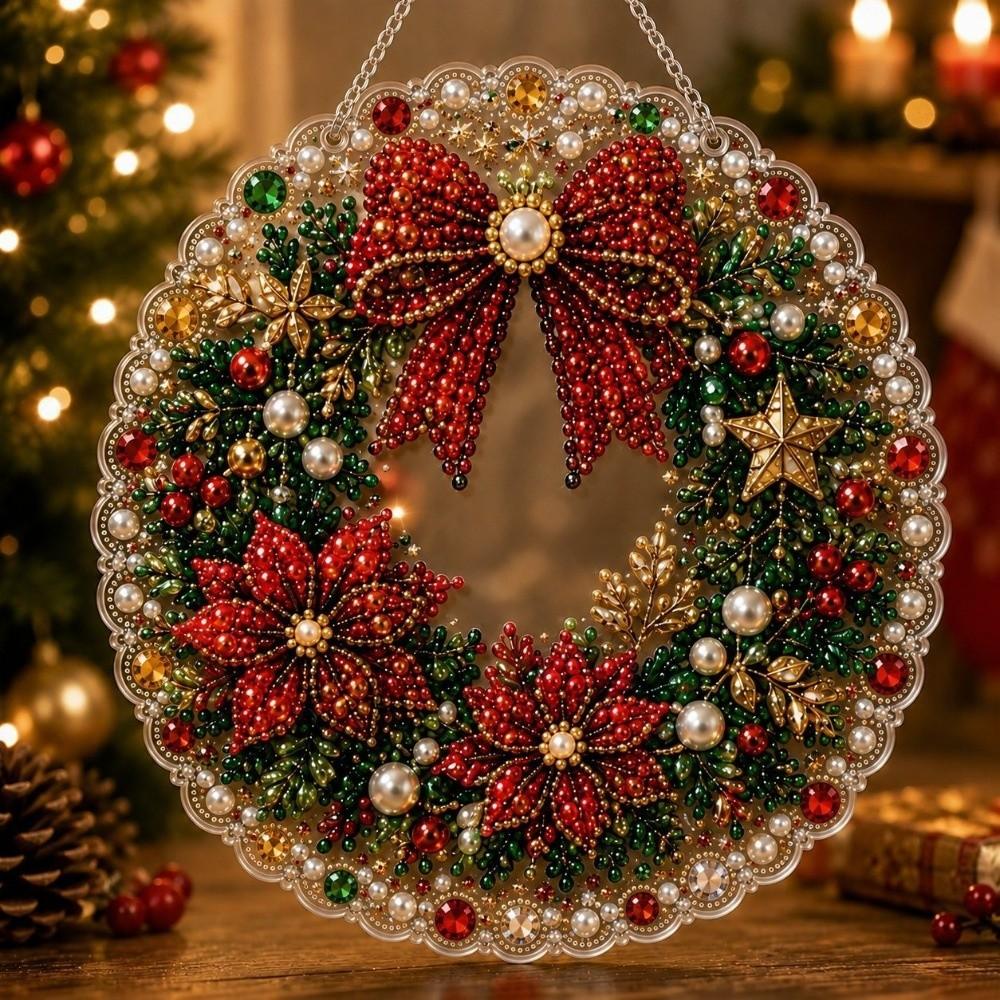 Acrylic Round Board Christmas Diamond Painting Set 5D Xmas Acrylic Pendant Window Wall Decor
