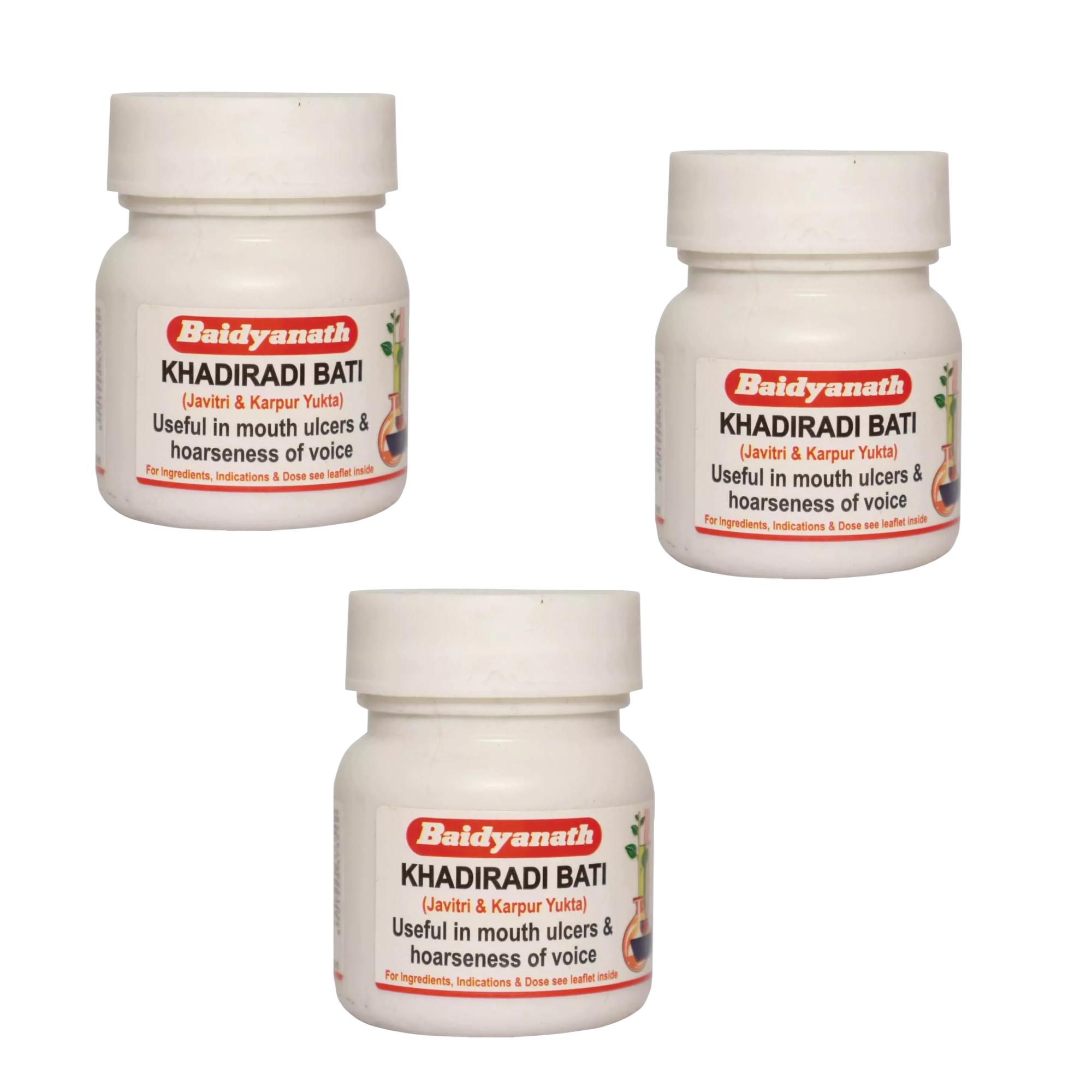 

Baidyanath Khadiradi Bati 40 Tablets X Pack Of 3 Ayurvedic Herbal Remedy For Oral Care And Sore Throat