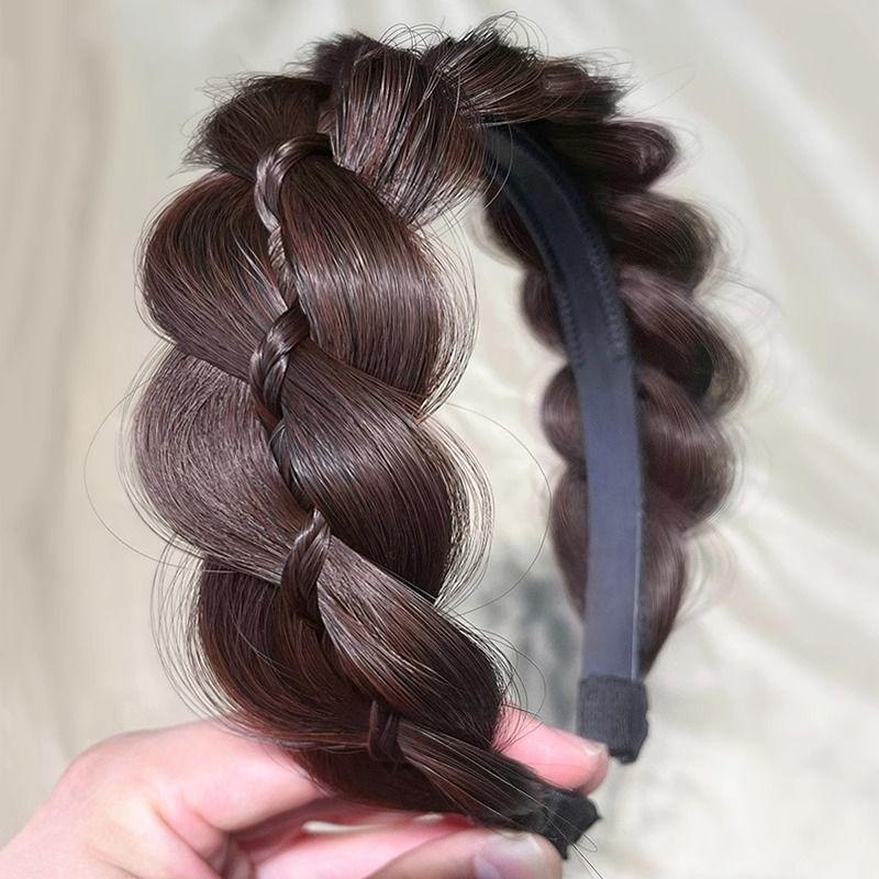 

Latte Art Fishbone Plaits Wig Hair Hoop Women s One-Piece Twist Braid Hairpin Hair Tie Internet Celebrity Atmosphere High Skull Top Headdress Sandwich flower style dark brown]