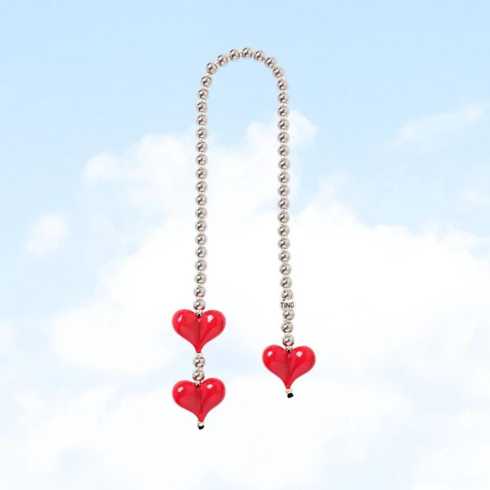 Yellow Duck Double Love Bag Pendant Y2K Charm Beads Keyring Big Size Heart Keychain  Woman Lady